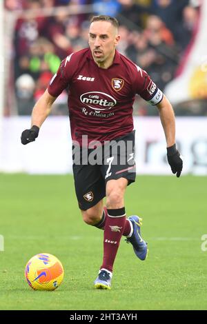 Salerno, Italia. 26th Feb 2022. Franck Ribery (US Salernitana 1919) durante la serie A match tra gli USA. Salernitana 1919 e Bologna FC e allo Stadio Arechi. Punteggio finale: 1-1 (Credit Image: © Agostino Gemito/Pacific Press via ZUMA Press Wire) Credit: ZUMA Press, Inc./Alamy Live News Foto Stock