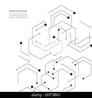 Esagoni carcassa genetica, scienza, chimica. Collegamento vettoriale e social network. Concetto con linee e punti Illustrazione Vettoriale