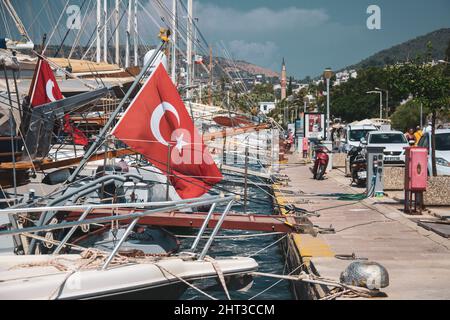 Barche nel porto di Bodrum in Turchia Foto Stock