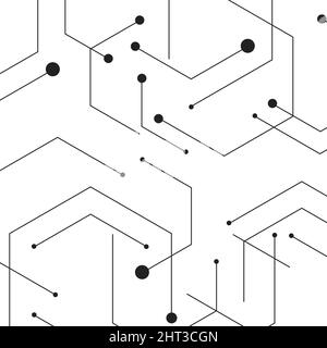 Esagoni carcassa genetica, scienza, chimica. Collegamento vettoriale e social network. Concetto con linee e punti Illustrazione Vettoriale