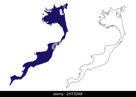 Acklins isola (Commonwealth delle Bahamas, Cenrtal America, isole caraibiche) illustrazione vettoriale, schizza tracciato Acklins mappa Illustrazione Vettoriale