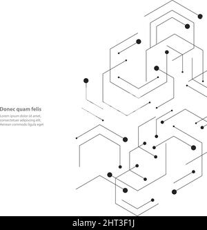 Esagoni carcassa genetica, scienza, chimica. Collegamento vettoriale e social network. Concetto con linee e punti Illustrazione Vettoriale