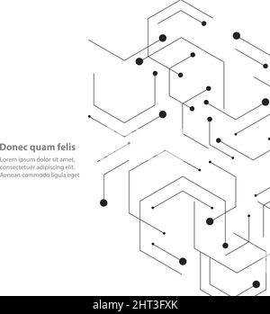 Esagoni carcassa genetica, scienza, chimica. Collegamento vettoriale e social network. Concetto con linee e punti Illustrazione Vettoriale