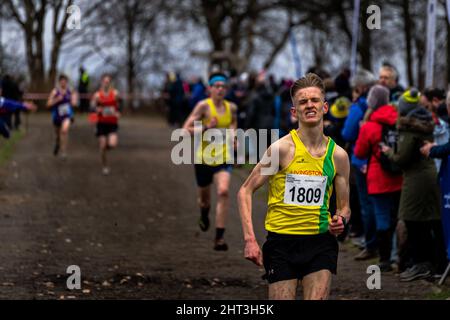 Falkirk, Regno Unito. , . Gli atleti XC di Lindsay si sfidano nel corso di cross country allestito al callander Park di falkirk Today Credit: Reiss McGuire/Alamy Live News Foto Stock