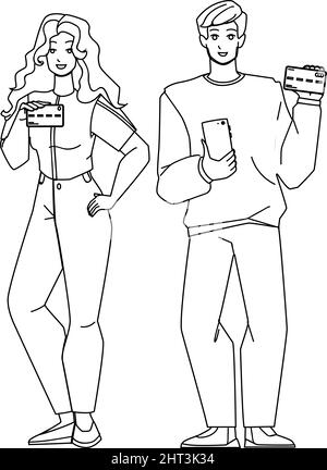 Carta di credito Couple Holding per Shopping Vector Illustrazione Vettoriale