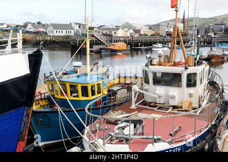 Barche da pesca ormeggiate nel porto di Girvan, Ayrshire, sul Firth of Clyde Coast, Scozia, Regno Unito Foto Stock