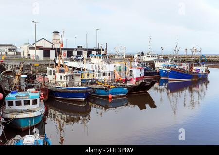 Barche da pesca ormeggiate nel porto di Girvan, Ayrshire, sul Firth of Clyde Coast, Scozia, Regno Unito Foto Stock