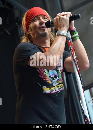 BRET Michaels (frontman di Poison) in concerto presso Fox & Friends, All American Concert Series, Fox Studios, New York City, luglio 2013 Foto Stock