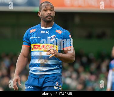 Galway, Irlanda. 26th Feb 2022. Sergeal Petersen di Stormers durante la partita United Rugby Championship Round 10 tra Connacht Rugby e DHL Stormers allo Sportsground di Galway, Irlanda, il 26 febbraio 2022 (Foto di Andrew SURMA/ Credit: Sipa USA/Alamy Live News Foto Stock