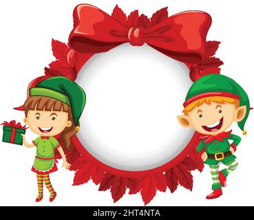 Banner vuoto nel tema di Natale con illustrazione del personaggio dei cartoni animati elfi Illustrazione Vettoriale
