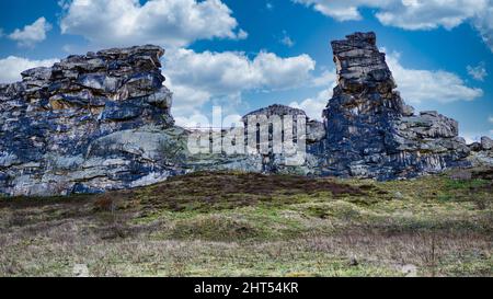 Foto del Muro del Diavolo nella montagna di Harz in Germania Foto Stock