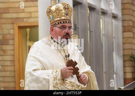 Sydney, Australia. 27th febbraio 2022. Santa Liturgia alla Chiesa Ucraina di Sant'Andrea, 57 Chiesa San credito: Richard Milnes/Alamy Live News Foto Stock