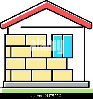 isolamento parete esterno lana minerale colore icona illustrazione vettoriale Illustrazione Vettoriale