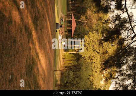 Tramonto al Parco Nehru, situato nell'Enclave diplomatico Chanakyapuri di Nuova Delhi, India Foto Stock