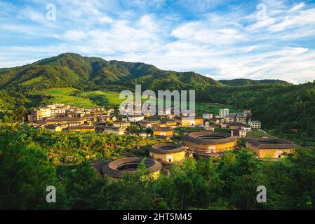 Chuxi Tulou cluster, un gruppo di strutture di terra, in fujian, cina Foto Stock