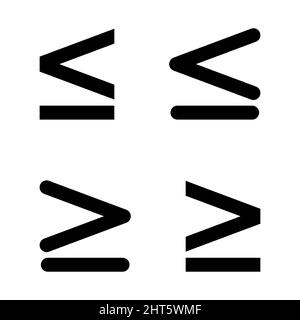 Set di simboli matematici maggiori o minori, icona matematica didattica, disegno grafico vettoriale elemento web, segno finanziario . Illustrazione Vettoriale