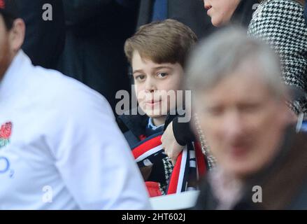 Twickenham, londra, Regno Unito. 26 Febbraio 2022 - Inghilterra v Galles - Guinness Six Nations - Stadio di Twickenham Prince George durante la partita contro il Galles Picture Credit : © Mark Pain / Alamy Live News Foto Stock