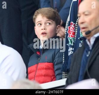 Twickenham, londra, Regno Unito. 26 Febbraio 2022 - Inghilterra v Galles - Guinness Six Nations - Stadio di Twickenham Prince George durante la partita contro il Galles Picture Credit : © Mark Pain / Alamy Live News Foto Stock