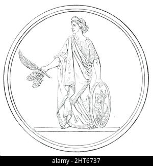 Grande esposizione del 1851 - Premi Medaglie (&#XA3;50 ciascuno) - No. 68. Gayrard, 1850. "I commissari di sua Maestà per la promozione dell'esposizione del 1851 danno atto che, avendo deciso di assegnare tre medaglie di bronzo, di dimensioni e design diversi, come premi agli espositori, e avendo, per pubblico advertisement...invited gli artisti di tutti i paesi a competere per i disegni per il rovesciamento di tali medaglie, annunciando...la loro intenzione di dare una ricompensa di &#xa3;100 per ciascuno dei tre disegni che dovrebbero essere accettati, e una ricompensa di &#xa3;50 per ciascuno dei tre disegni migliori che non dovrebbero Foto Stock