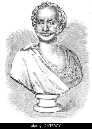 Busto di Visconte Gough, di G. Adams, 1850. "Sabato sera scorso, l'on. The East India Company ha intrattenuto il generale Lord Gough e un partito distinto alla Taverna di Londra, in onore del ritorno del nobile e gallante veterano dalla sua carriera vittoriosa in India...il presidente...è salito, in mezzo a un silenzio senza fiato per proporre il brindisi della sera, Che ha dato in quasi le seguenti parole: "Miei Signori e signori, siamo qui riuniti questa sera per fare onore ad uno dei più coraggiosi e più distinti soldati dell'esercito britannico..."...questo brindisi è stato ricevuto con Foto Stock