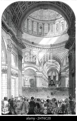 Incontro anniversario dei bambini della Carità nella Cattedrale di San Paolo, [Londra], 6 giugno 1850. '...mai i raggi del sole che occasionalmente sparavano attraverso la cupola a volta sembravano tanto come la scala dorata su cui gli "angeli di Dio salivano e scesero"...come quando risplendevano per qualche istante sulle teste di quelle migliaia di bambini...era uno spettacolo che tornava a casa a tutti Cuore, e fece un inglese orgoglioso della terra della sua nascita, per sapere che centinaia di quei bambini, che erano senza paternità e senza madre, erano sorvegliati e seguiti dall'Angelo della Carità .... per vedere Th Foto Stock