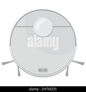 Aspirapolvere robot isolato su sfondo bianco, vista dall'alto. Illustrazione Vettoriale
