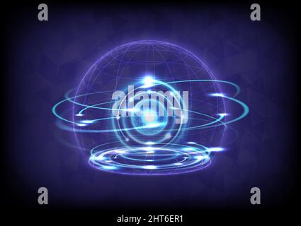 File vettoriale di grandi dimensioni. Sfondo astratto. Futuristico di scienza del portale e dell'ologramma. Hi-tech digitale sci-fi nel luminoso circuito HUD. Porta magica in gioco Fant Illustrazione Vettoriale