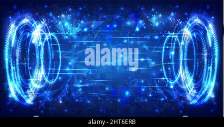 Futuristico telaio HUD fantascientifico. Tecnico dati. Astratto ologramma hi-tech background. Olografica di realtà virtuale del proiettore. Particella digitale o Illustrazione Vettoriale