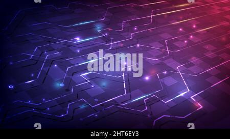Tecnologia futuristica della realtà virtuale e circuito stampato. Background astratto hi-tech. Interfaccia Sci-Fi futuristica. Infografia di Digital computer Engineer Illustrazione Vettoriale