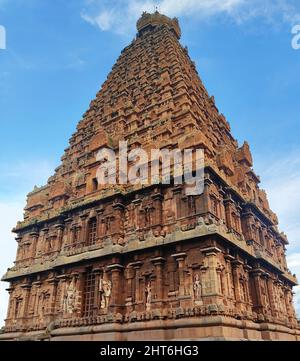 Bel colpo del tempio mitologico indiano Brihadishvara, Thanjai Periya Kovil, Tamilnadu Foto Stock