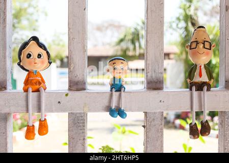 Famiglia di Toy. Vetrina dei giocattoli in casa. Foto Stock