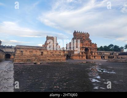 Bel colpo del tempio mitologico indiano Brihadishvara, Thanjai Periya Kovil, Tamilnadu Foto Stock