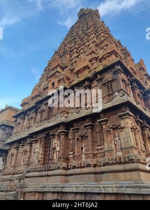 Bel colpo del tempio mitologico indiano Brihadishvara, Thanjai Periya Kovil, Tamilnadu Foto Stock