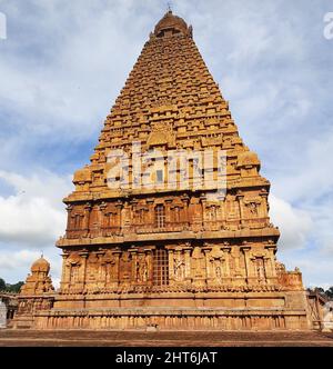 Bel colpo del tempio mitologico indiano Brihadishvara, Thanjai Periya Kovil, Tamilnadu Foto Stock