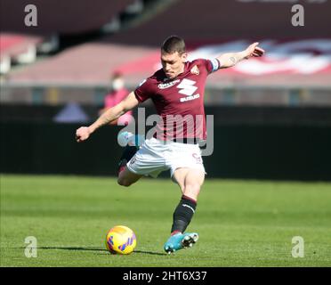 Torino, Italia. 27th Feb 2022. Andrea Belotti del Torino FC durante il campionato italiano Serie A football match tra Torino FC e Cagliari Calcio il 27 febbraio 2022 allo Stadio Olimpico Grande Torino a Torino, Italia Credit: Independent Photo Agency/Alamy Live News Foto Stock