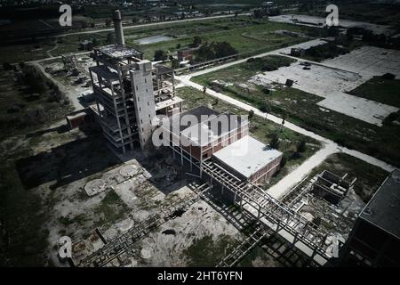 Edifici industriali abbandonati dilatati vista aerea Foto Stock