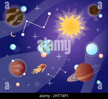 Pianeti, stelle e sole Illustrazione Vettoriale