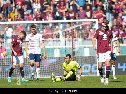 Nel corso del campionato italiano Serie Una partita di calcio tra Torino FC e Cagliari Calcio il 27 febbraio 2022 allo Stadio Olimpico Grande Torino, Italia Foto Stock