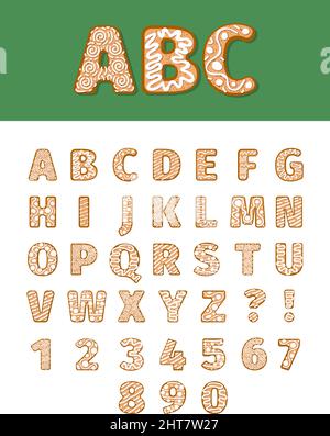 Lettere decorative di pan di zenzero. Dolci xmas dessert alfabeti biscotti Garish vettore collezione set isolato Illustrazione Vettoriale