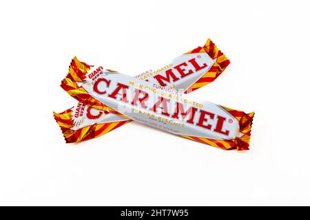 TUNNock's Milk Chocolate Coated Caramel wafer Biscuits Foto Stock