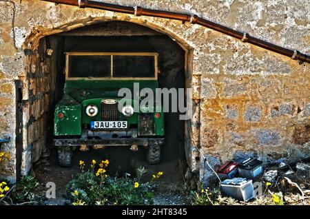 Vecchia Land Rover iconica britannica Foto Stock