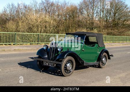 1938 30s Thirties Green Morris convertibile: Pre-War MORRIS 8 Series 2 Two SEater Green Black con Tan Hood. Foto Stock