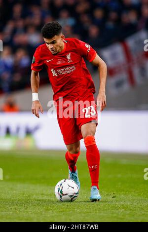 Londra, Regno Unito. 27th Feb 2022. Luis Diaz di Liverpool durante la partita finale della Coppa Carabao tra Chelsea e Liverpool al Wembley Stadium il 27th 2022 febbraio a Londra, Inghilterra. (Foto di Paul Chesterton/phcimages.com) Credit: PHC Images/Alamy Live News Foto Stock