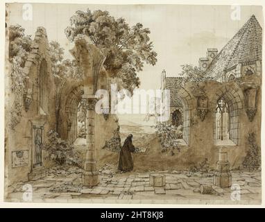 Monaco nelle rovine di un monastero, 1820/1830. Foto Stock