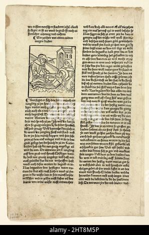 Un Token di un giovane fratello morto (recto) e Padre Mucio in sua cella (verso) da Altvaeterleben (vita dei Patriarchi), piatto 6 da tagli di legno da libri del 15th secolo, 1488, portafoglio assemblato 1929. Foto Stock