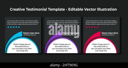 Modelli di testimonianza creativi, modelli di citazione creativi - Illustrazione vettoriale modificabile Illustrazione Vettoriale