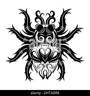 Ragno stilizzato Zentangle. Animali. Bianco e nero scarabocchio disegnato a mano. Illustrazione vettoriale a motivi etnici. Design tatoo africano, indiano e totem. SKET Illustrazione Vettoriale