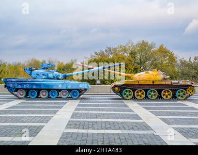 Dipinto WW2 carri armati al Museo Nazionale di Storia dell'Ucraina nella seconda Guerra Mondiale (ex Museo della Grande Guerra Patriottica), Kiev, Ucraina Foto Stock