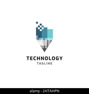 Modello vettoriale di illustrazione ispirazione per il logo della tecnologia a matita Illustrazione Vettoriale
