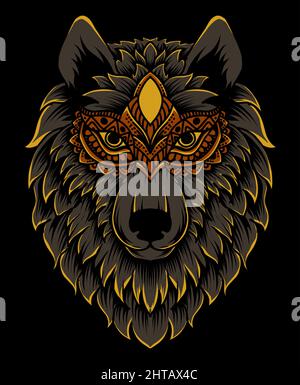 Wolf testa disegnata a mano-vettore illustrazione arte Illustrazione Vettoriale